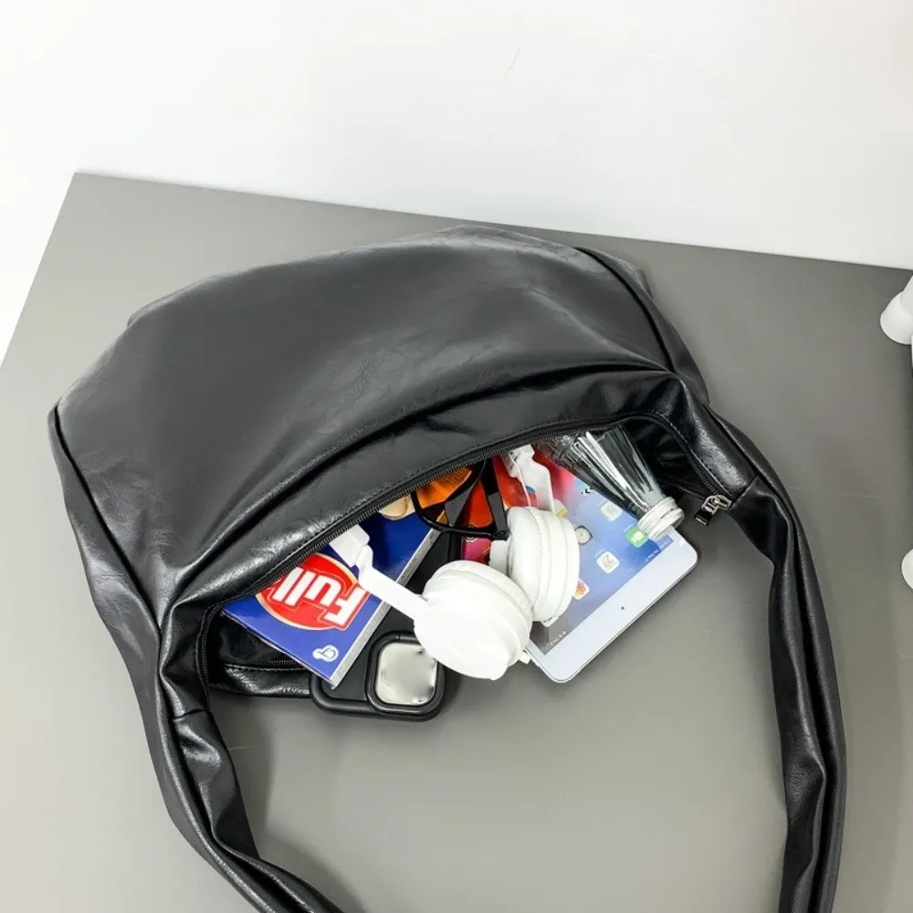 Japanese Style PU Leather Shoulder Bag Multi-Functional Large Capacity Male Dumpling Bag Solid Color Cool Crossbody Bag Daily
