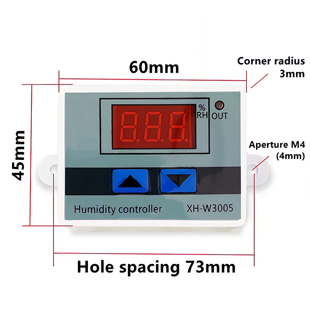 XH-W3005 DC 12V 24V AC 110-220V 10A Digital Humidity Controller Hygrometer Control Switch 0~99%RH Hygrostat With Humidity Sensor