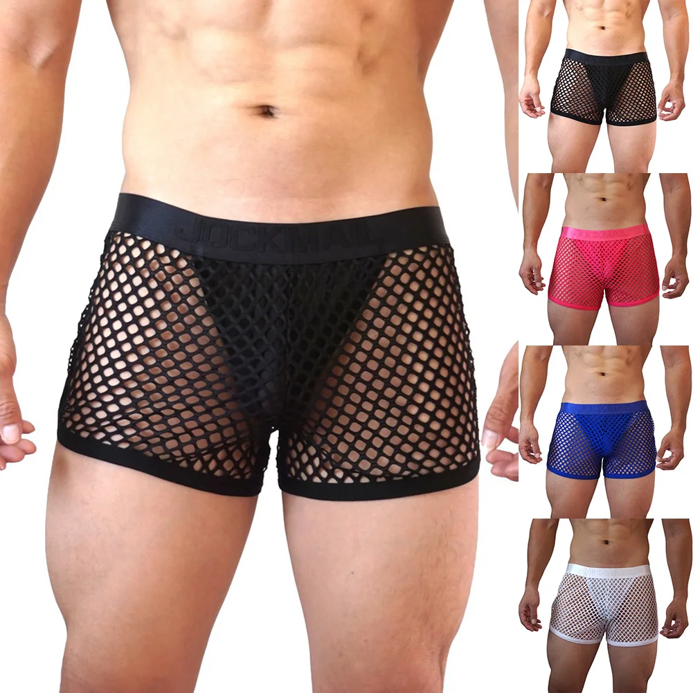 شورتات بوكسر رفيعة شفافة للرجال، شورتات رياضية، ملابس داخلية