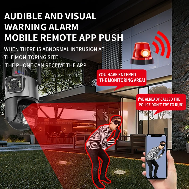 8MP 4K IP Camera Outdoor WiFi PTZ Dual Lens Dual Screen Auto Tracking Waterproof Security Video Surveillance Police Light Alarm