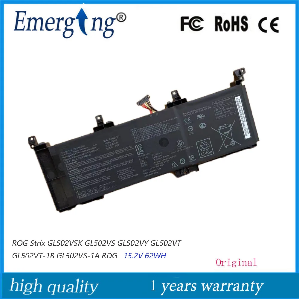 

15.2V 62WH Original Laptop Battery C41N1531 For ASUS ROG Strix GL502VSK GL502VS GL502VY GL502VT GL502VT-1B GL502VS-1A RDG