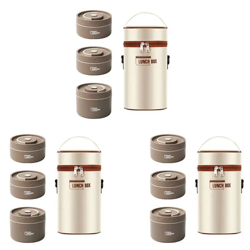 A98E-6X Food Warm Lunch Container,Stainless Steel Thermal Lunch Container Portable Thermal Bento Box Food Container Brown B