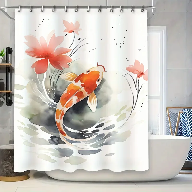 

Современная акварельная занавеска для ванны с рыбой, розовая декоративная душевая панель с цветочным рисунком для реконструкции ванной комнаты