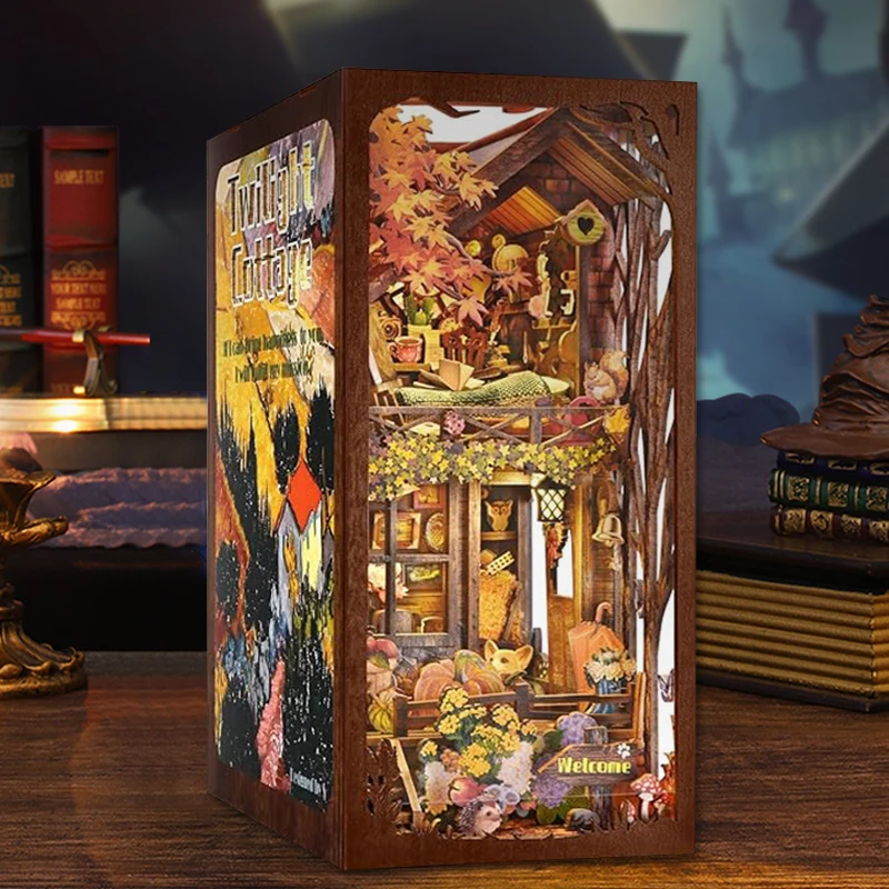 

DIY книжный уголок, комплект, мини-кукольный домик со светом, 3D головоломка, деревянная книжная полка, вставка, ретро-декор для книг для взрослых, рождественские подарки