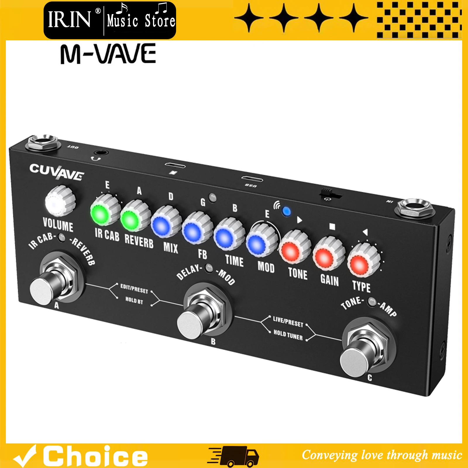 

M-VAVE Cube BABY Multi Effect Pedal for Electric Guitar/Bass/Acoustic Guitar 8 IR Cabinets Simulation Rechargeable Pedal