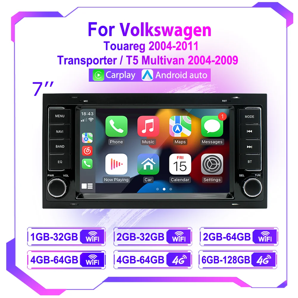 Lettore multimediale radio Android 13 per Volkswagen Touareg 2004-2011 Transporter T5 Multivan 2004-2009 Navigazione GPS Carplay