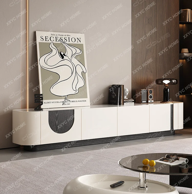

Tempered Glass Coffee Table TV Cabinet Combination Living Room Simple Modern Small Apartment New Round Table Floor Cabinet