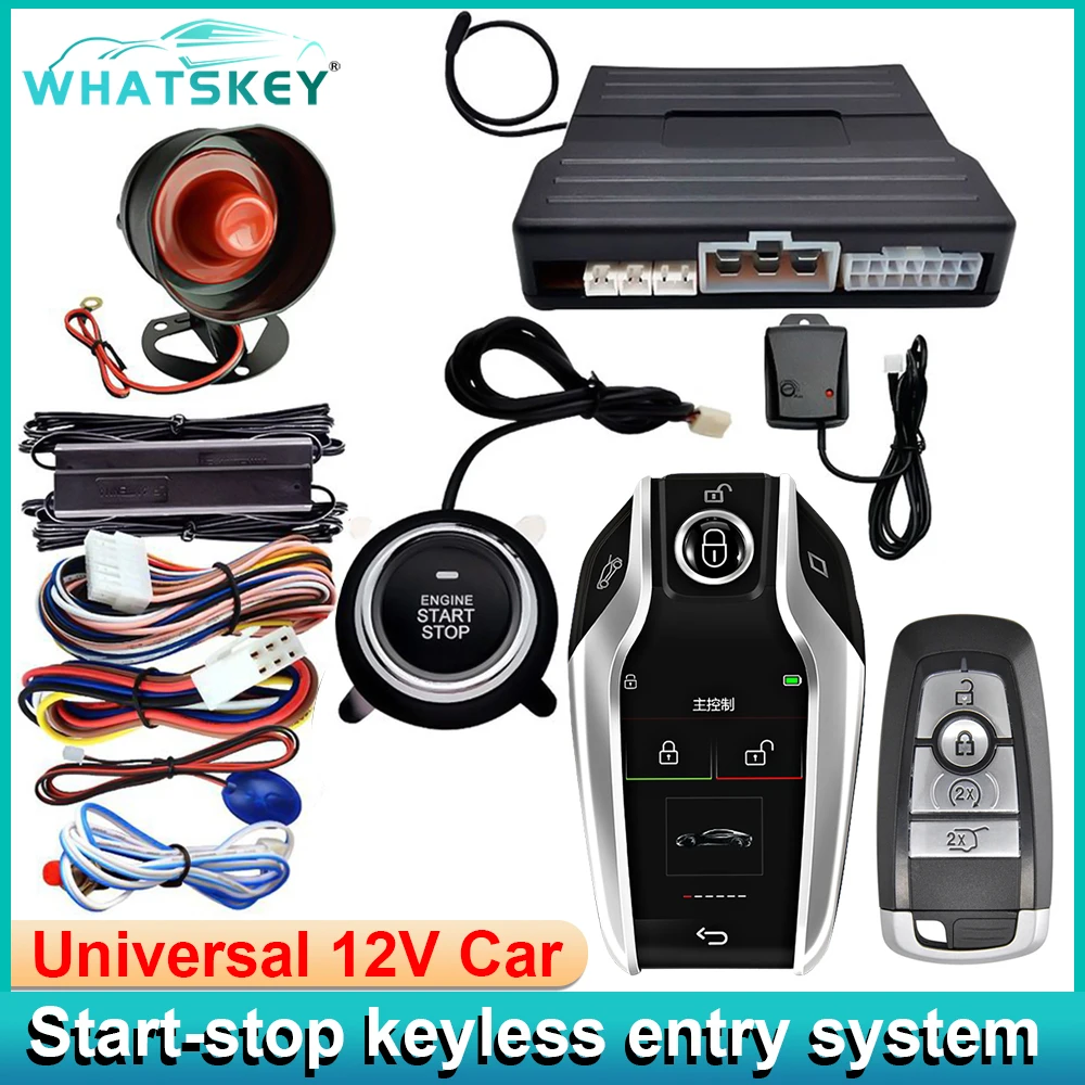 

WhatsKey Universal LCD Smart Key Start Stop Keyless Entry System Central Lock Automation remote Start Smart Car alarm System kit