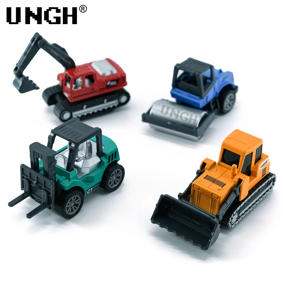 UNGH 4pcs/set Mini Alloy Diecast Engineering Car Vehicle Excavator Truck Model Educational Toy for Children Boy Birthday Gift