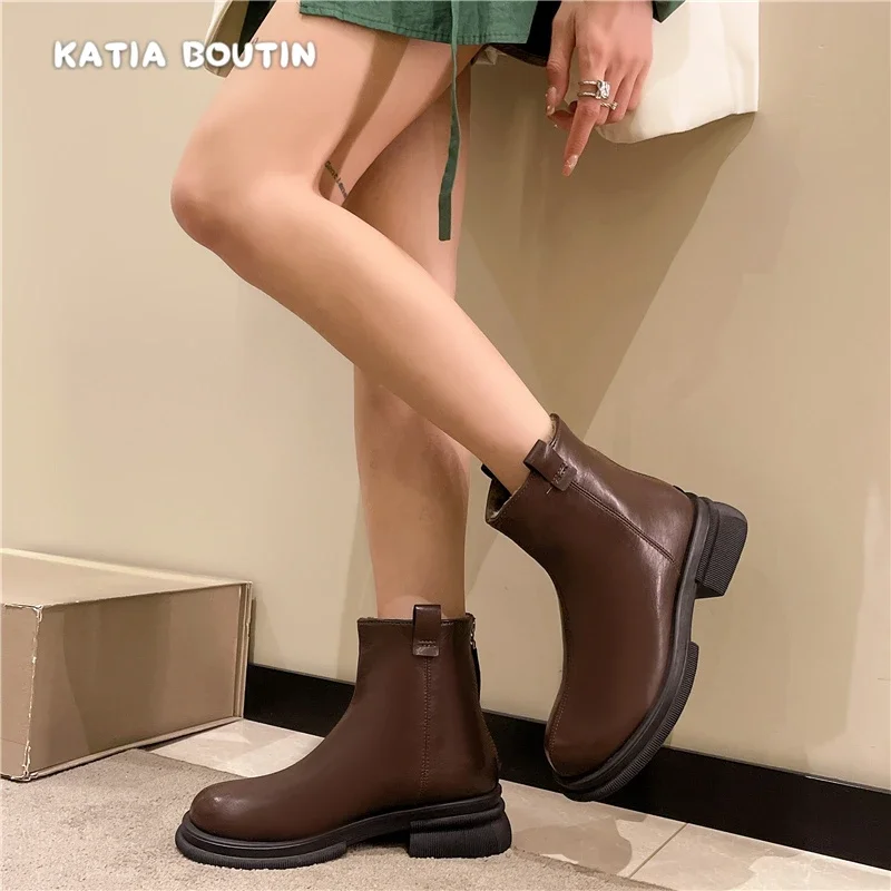 Inverno cor sólida dedo do pé redondo salto quadrado botas de moda mais veludo para manter quente confortável moda requintado botas curtas