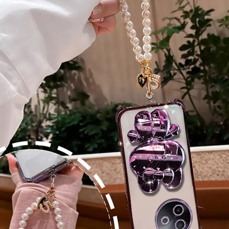 حافظة نسائية فاخرة لهاتف سامسونج A16 A26 A35 A56 5G حامل سوار اللؤلؤ لهاتف جالاكسي A05 S A15 A35 A55 A25 A54 ﻿