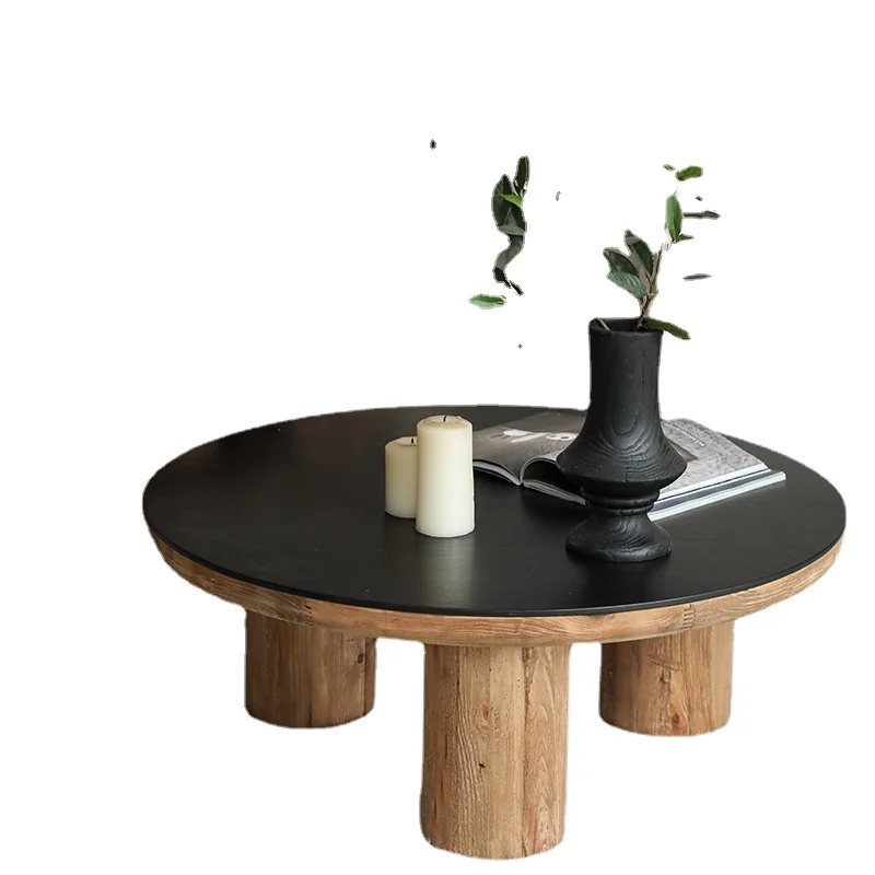 

YY round Tea Table Solid Wood Old Pine Small Apartment Living Room Home Japanese Retro Table