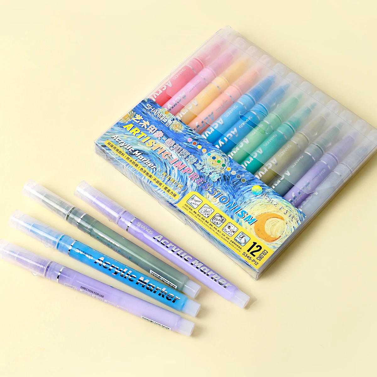 

12/24PCS ,Acrylic Marker Art Impression Set, PVC Boxed, Ideal for DIY Graffiti & Painting, Assorted Color Markers
