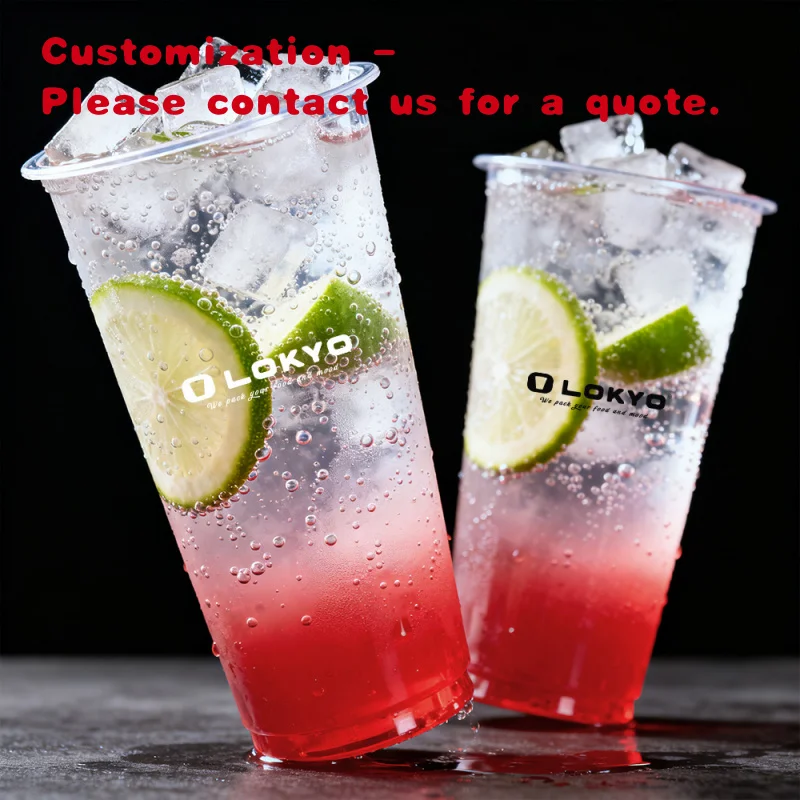 Personalizado.LOKYO 16oz 12oz 32oz vasos de plástico impresos personalizados con tapas y pajitas Boba Bubble Tea Coffee Smoothie Yogurt Party