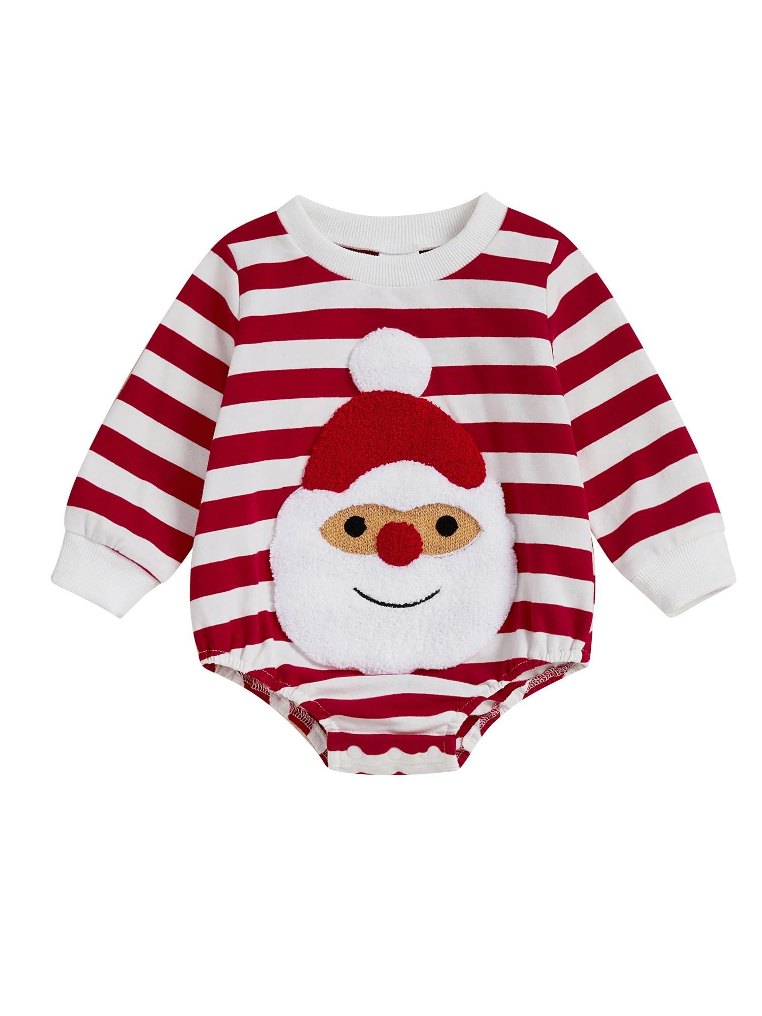 

Infant Holiday Romper with Festive Stripe Print and Santa Embroidery Cozy Long Sleeve Jumpsuit for Christmas Cheer