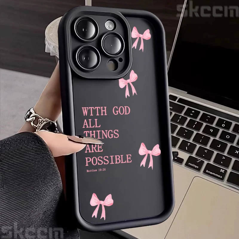 Мягкий чехол для телефона с розовым девчачьим бантом и слоганом для iPhone 16 15 14 Pro Max 11 12 13 Pro XS XR X 8 7 Plus 16E SE3, силиконовый матовый чехол