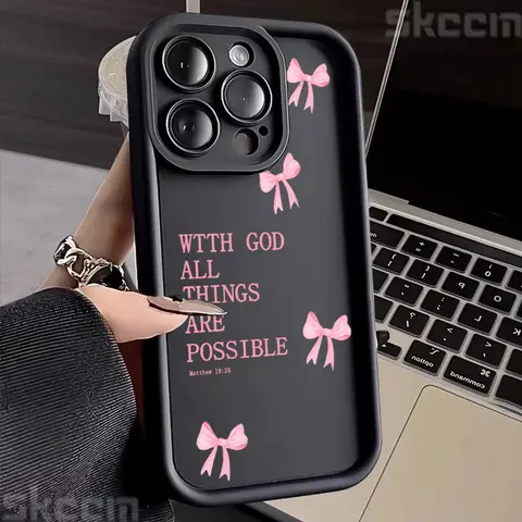 Pink Girly Bow Slogan Soft Phone Case For iPhone 16 15 14 Pro Max 11 12 13 Pro XS XR X 8 7 Plus 16E SE3 Silicone Matte Cover