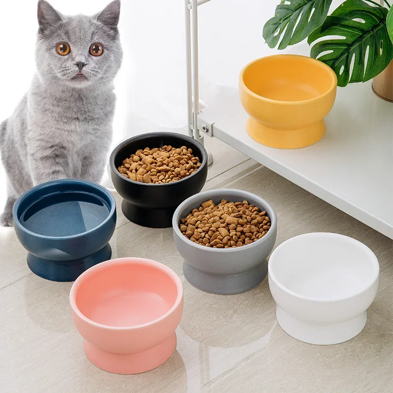 Cat Food Water Bowls Nordic Style Pet Ceramics Feeding Dishes Puppy Kitten Neck Guard Matte Pottery Bowl Dog Eating Accessories