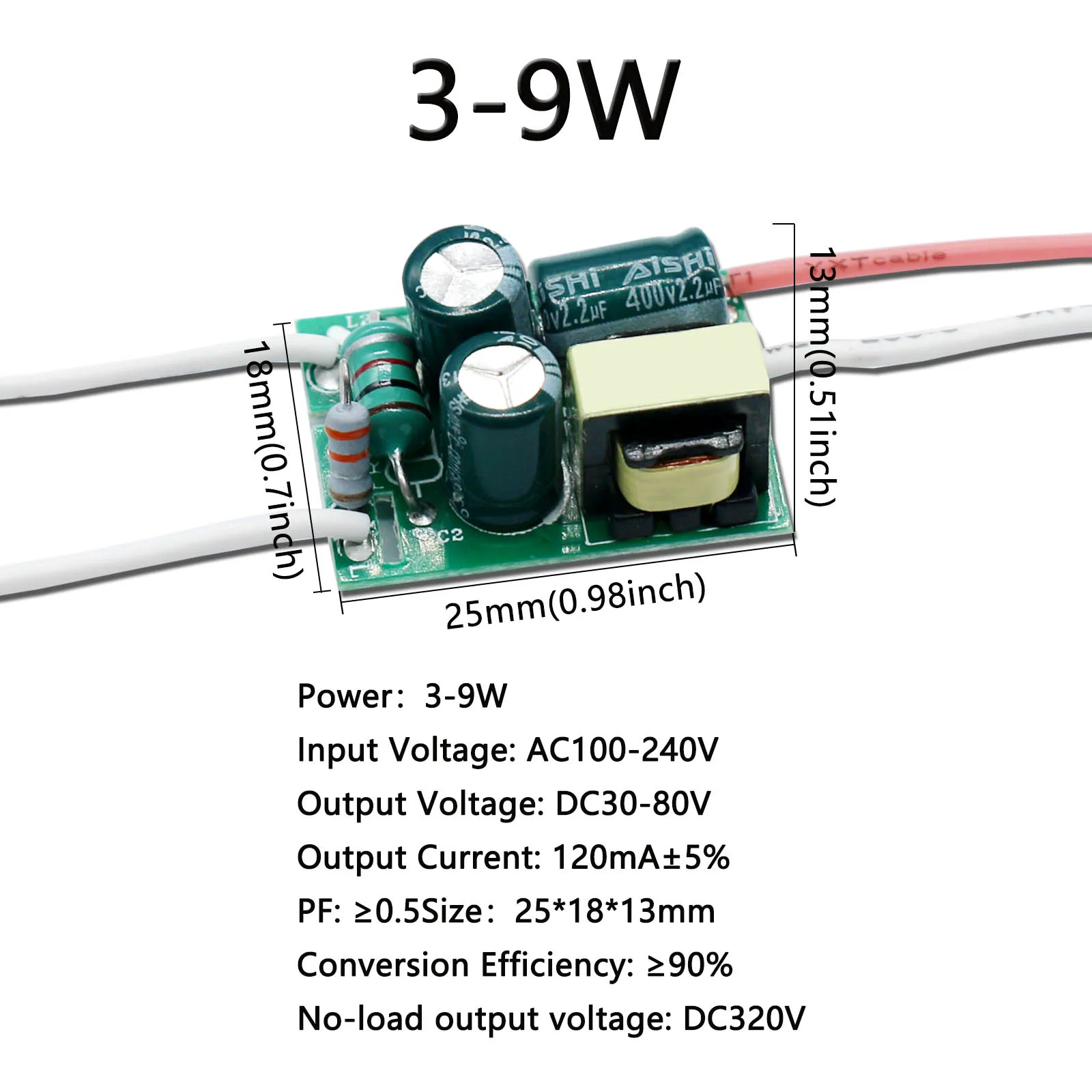 LED Non-Isolated Driver 3-9W DC30-80V LED Power Adapter 120mA for LED Downlight Bulb DIY