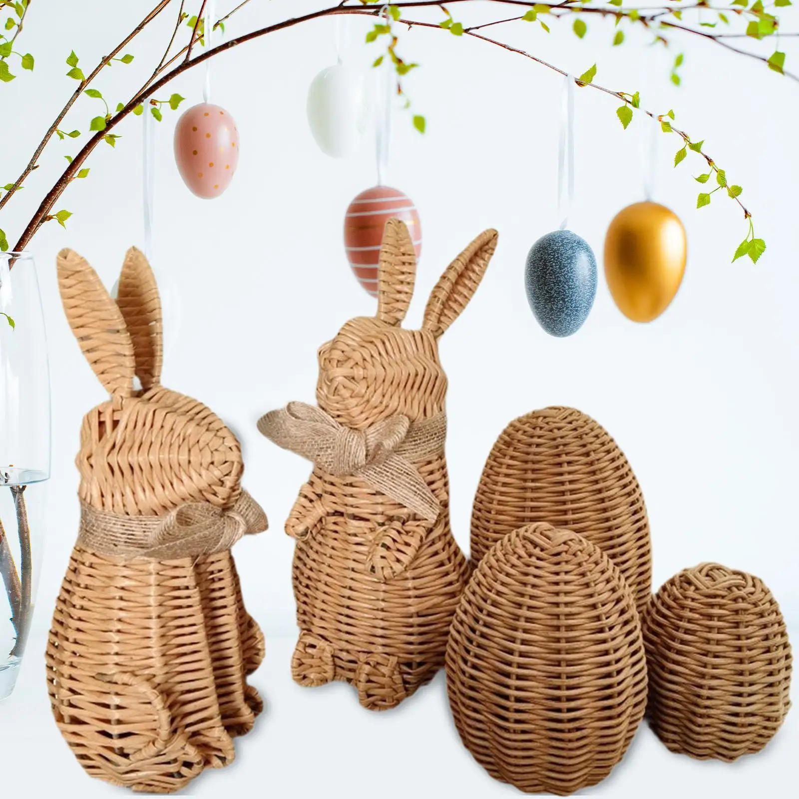 

Standing Bunny with Egg Easter Bunny Decor Tabletop Figurine Bunny Statue for