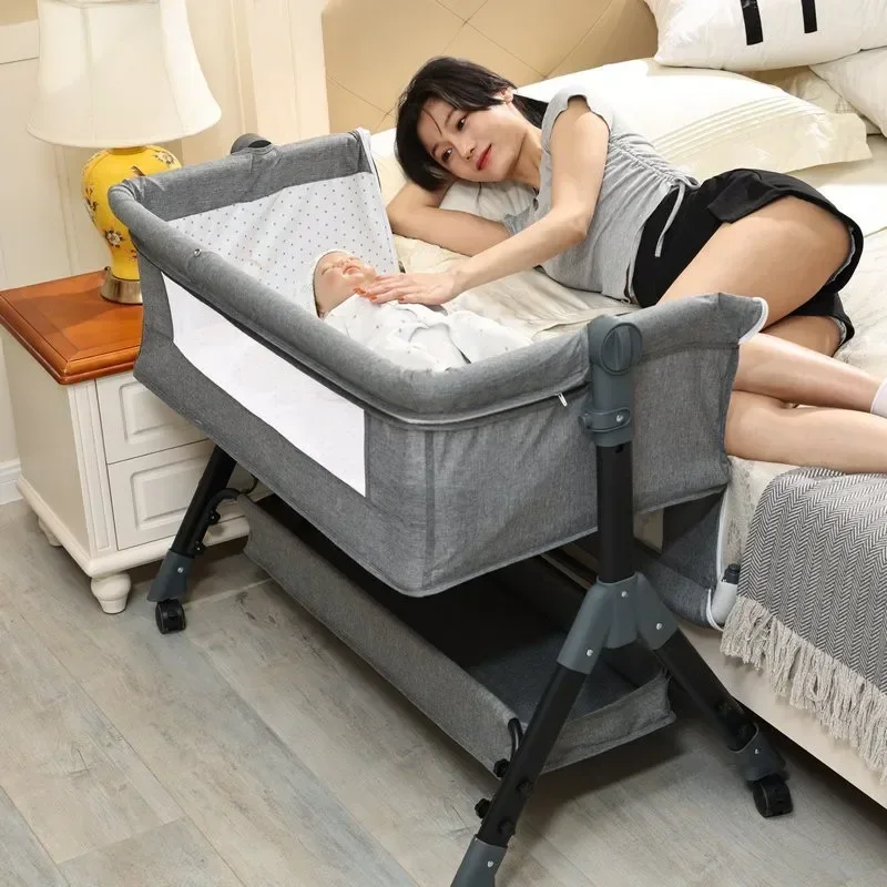 Cama de empalme portátil multifuncional para bebés, cuna plegable, cama de cabecera para recién nacidos