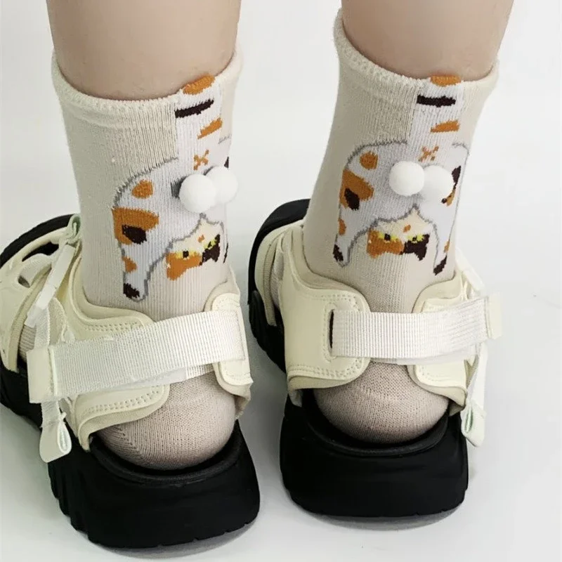 5 أزواج من الجوارب المتوسطة لربيع وخريف الموضة الجديدة اللطيفة على شكل قطة صغيرة، جوارب نسائية كاجوال ومريحة صغيرة وفريدة من نوعها