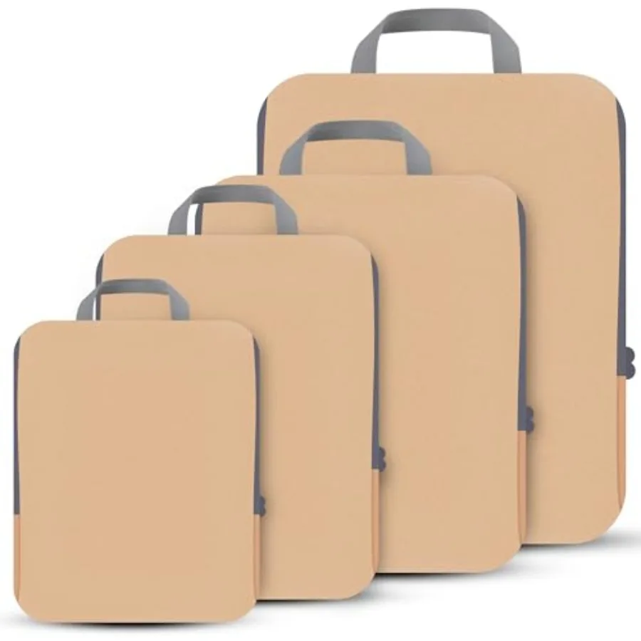 

4 Set Compression Packing Cubes Travel - Expandable Packing Organizers for Carry On Luggage - Brown Color - Travel Accessories