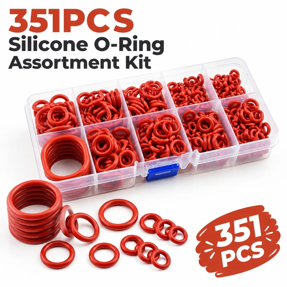 Silicone O Ring Assortment 351pcs Oil Resistant Heat Proof Wear Resistant Seals for Automotive Pipes