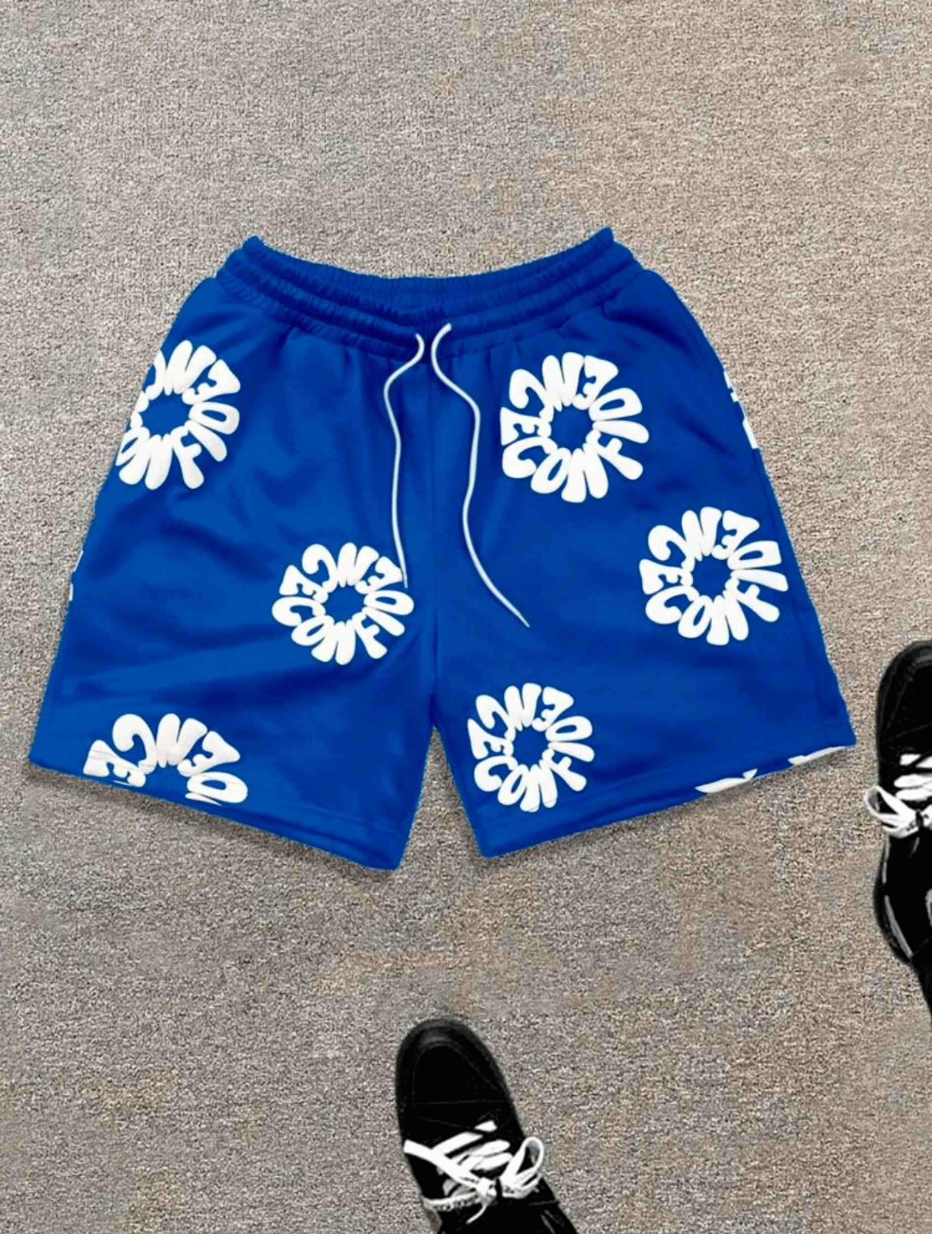 streetwear merk street hiphop foamprint losse vijf-inch korte broek voor heren, casual en veelzijdige shorts