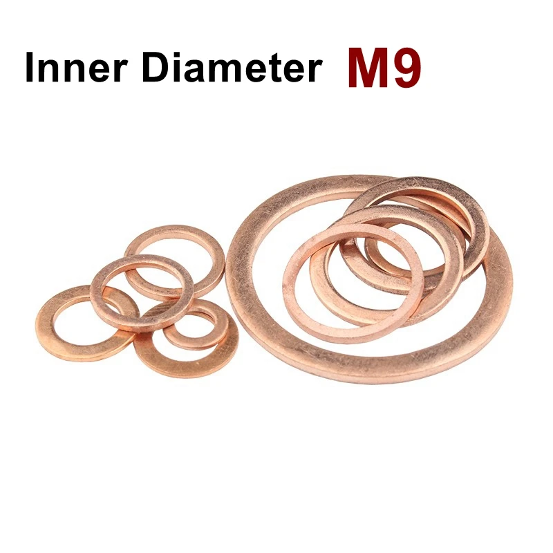 

Copper Flat Washer M9 Seal Gasket inner diameter 9mm Sealing Ring Thin Sheet T3 Red copper washer