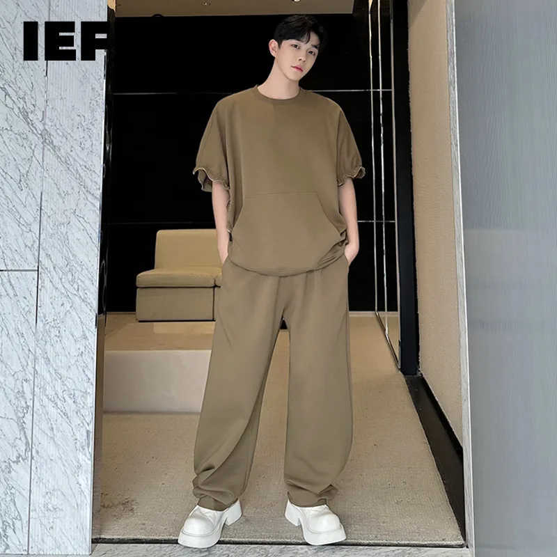 

IEFB New Trendy Male Two-piece Suit Solid Color Sweatshirt Wide Leg Sweatpants Men's Set Summer Men Clothing Fashion Tide 9C6437