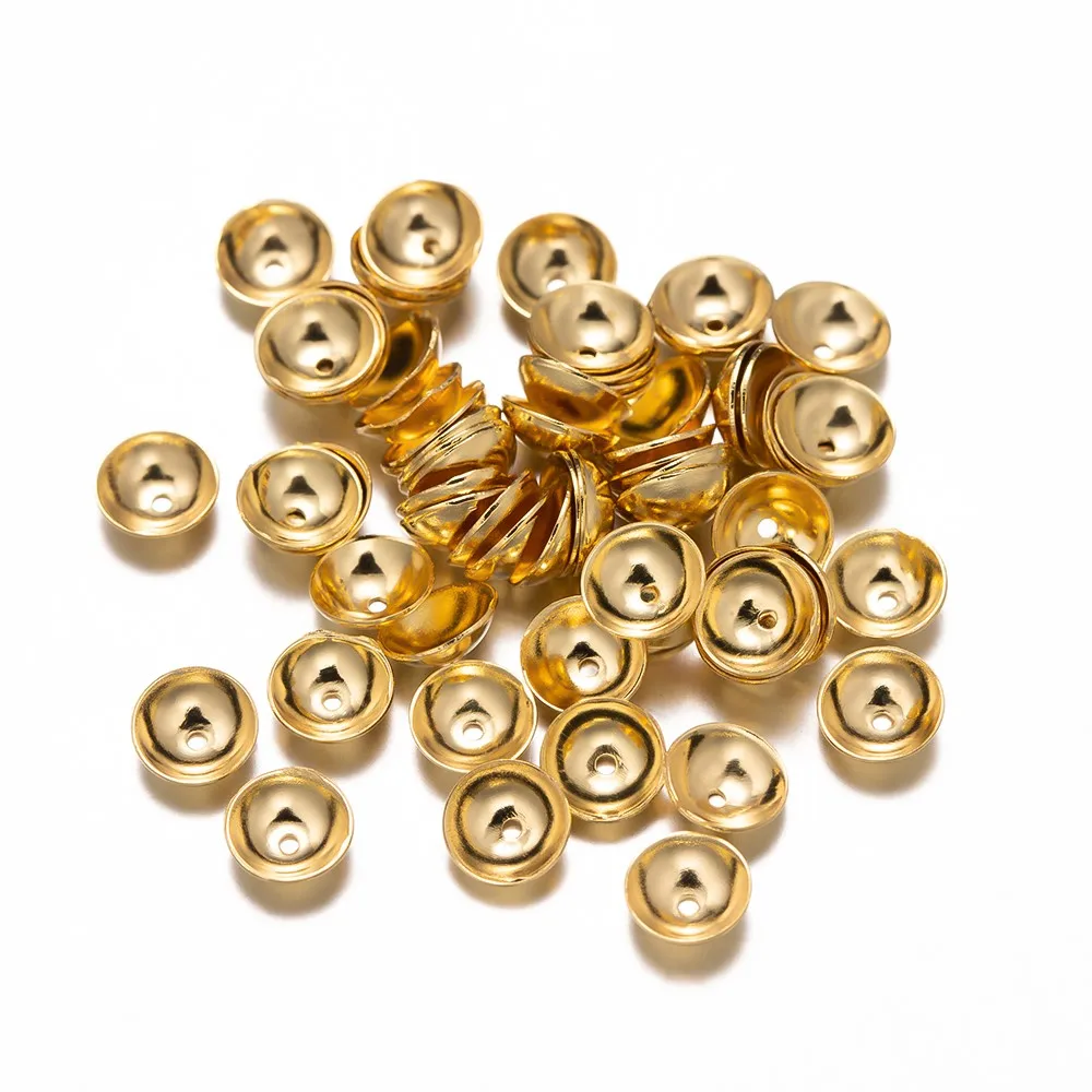 50pcs/Lot Stainless Steel Gold Color Round Bead Caps for DIY Bracelets Components Jewelry Making Accessories Supplies Material