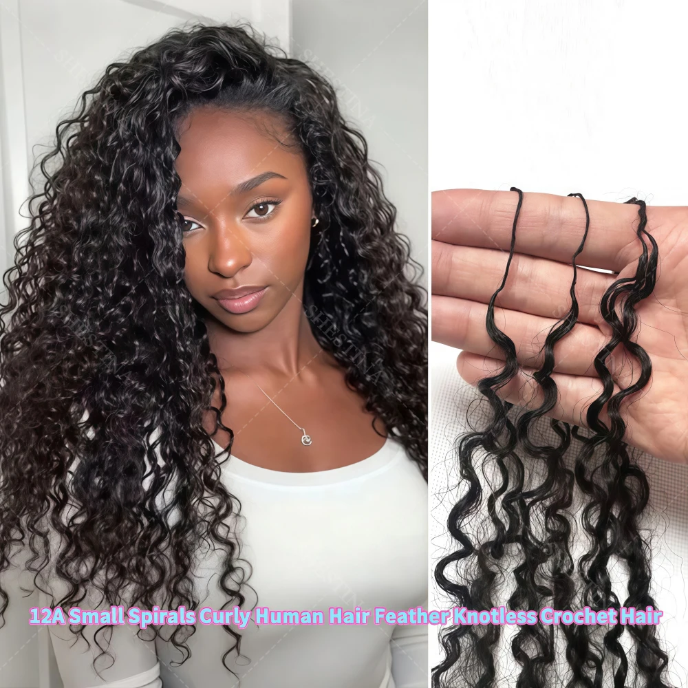

Afro Kinky Curly Human Crochet Hair Extensions Pre-divided Small Spirals Curly Feather-Light Crochet Human Hair For Braided Wigs
