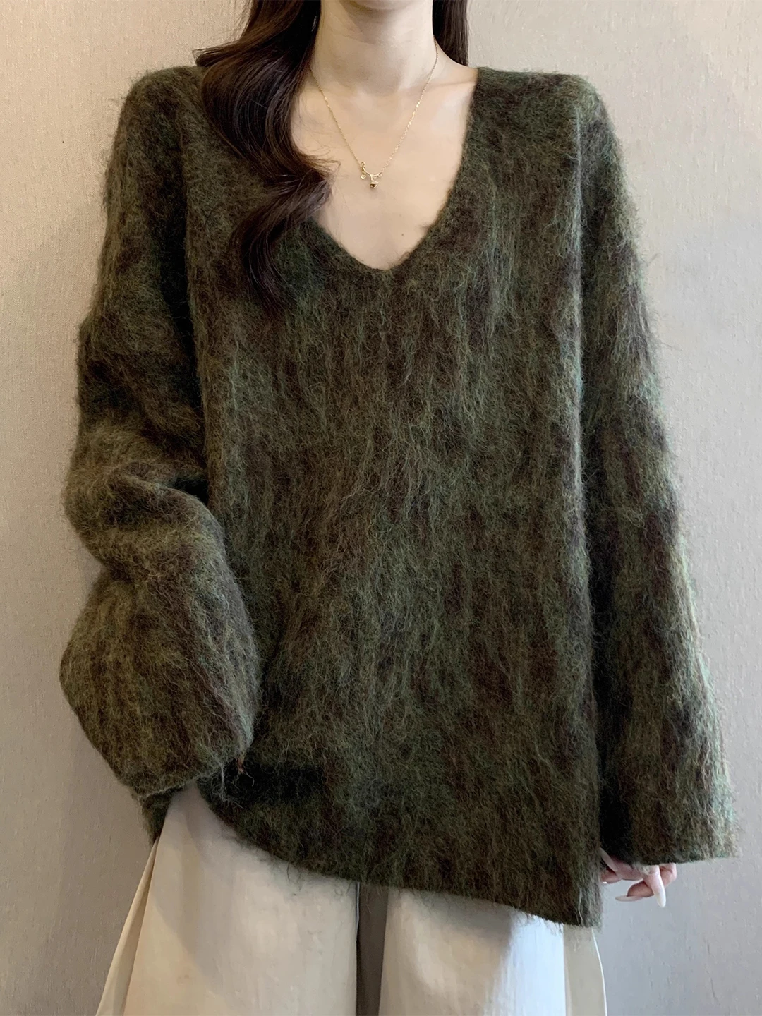 

Loose Fit een V-Ne Long Sve Sweater Women's Autumn Winter plus Size Comfortable Mid-Length Casual Sle Top