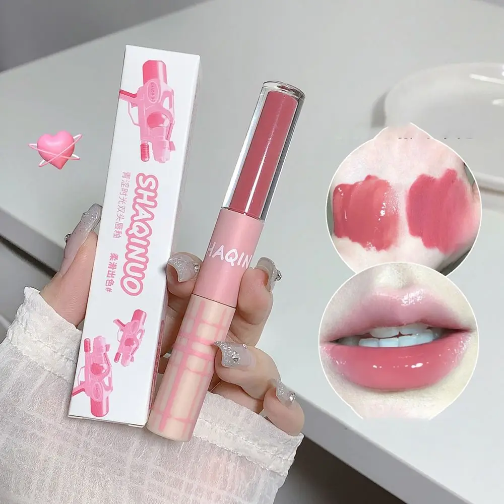 Vochtinbrengende Lipgloss Non-Stick Cup Waterdichte Langdurige Lipglazuur Niet-Vervagende Dubbelkoppige Vloeibare Lippenstift Meisje