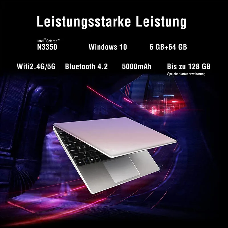 Wozifan Laptop 14 "Windows Intel 64GB ROM Support Extended SSD 1TB 6GB Lightweight Laptop FHD1080 2.4G+5G WiFi BT4.2 HDMI Silver