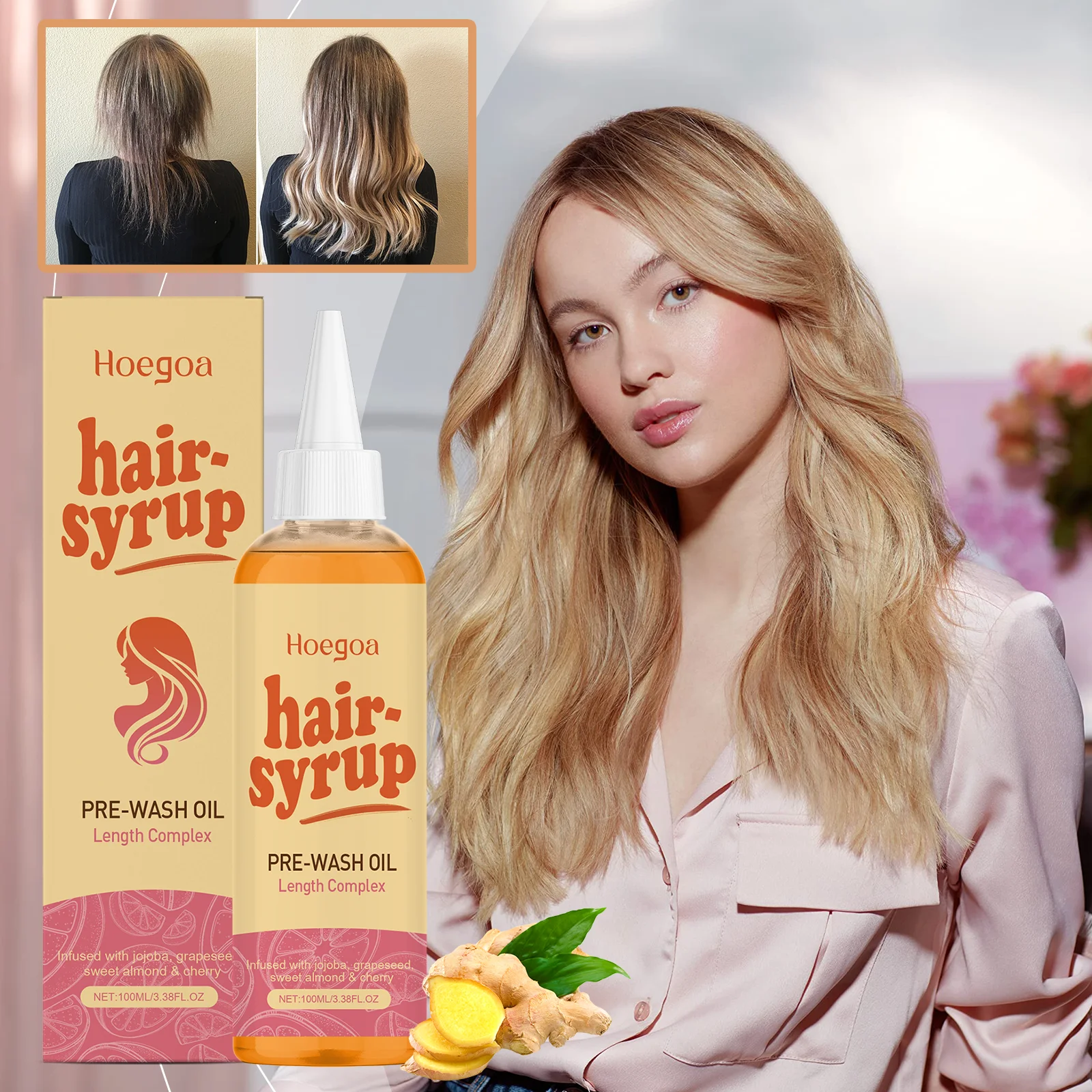 

Natural Hair Scalp Massage Oil Ginger Jojoba Grape Seed Oil Revitalizing Treatment Shine Volume Frizz Control Hair Essential Oil