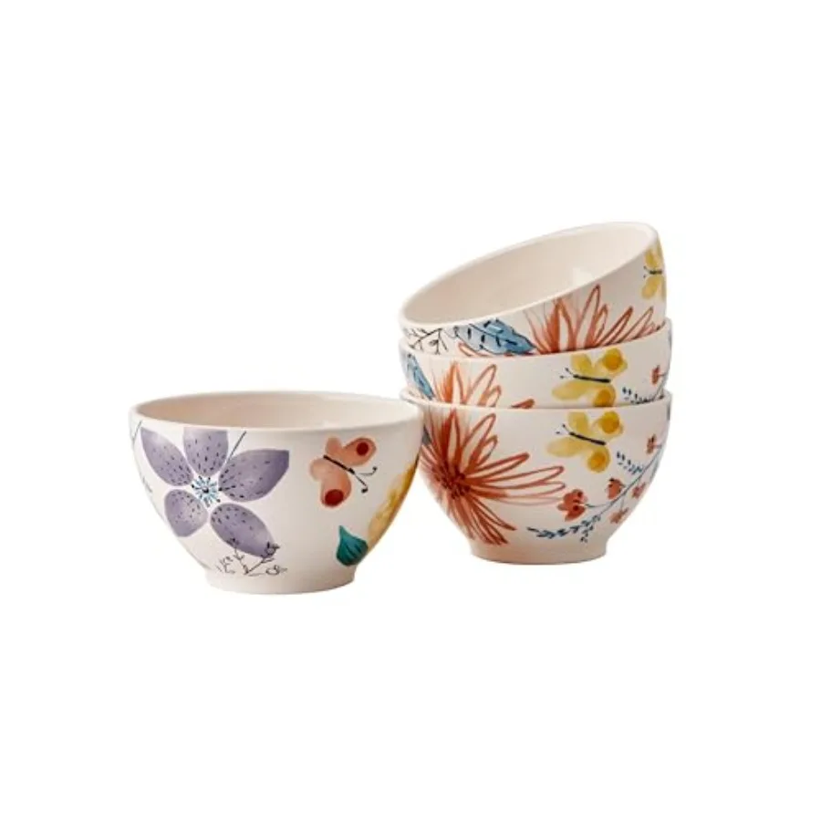 

Набор из 4 глубоких керамических суповых мисок Blossom Symphony объемом 29 унций для хлопьев, салатов, лапши, для использования на кухне, в микроволновой печи и посудомоечной машине