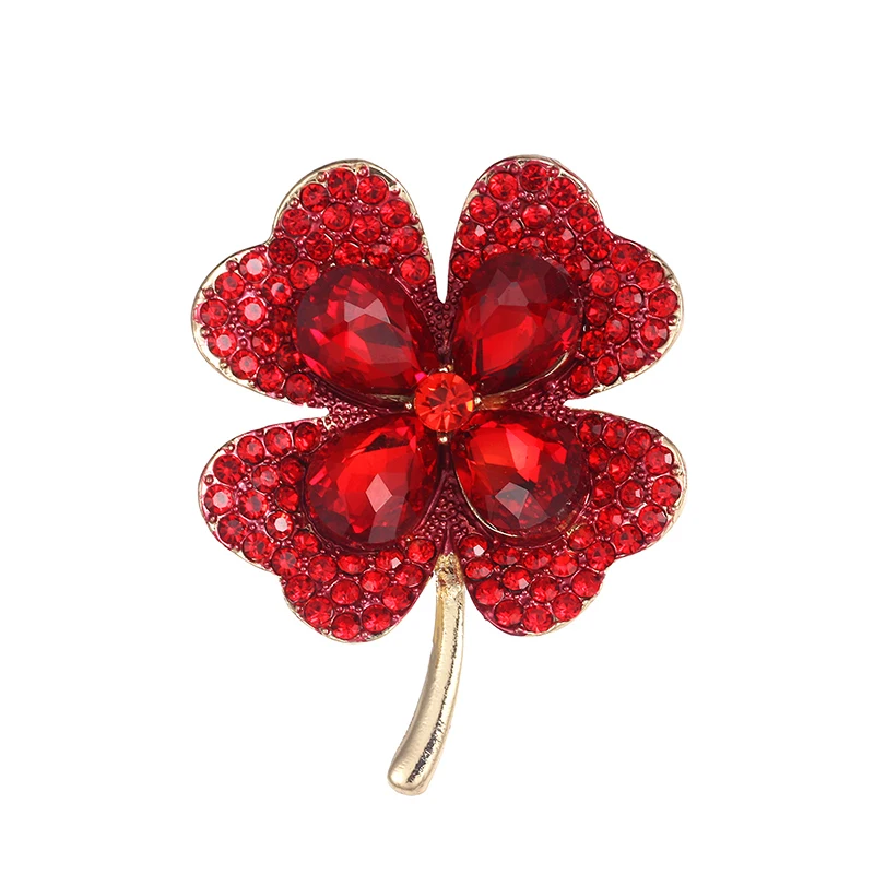 Women's High-end 4 Leaves Brooch Inlaid With Crystal Rhinestones Plant Floral Leaf Alloy Brooch Clothing Accessories