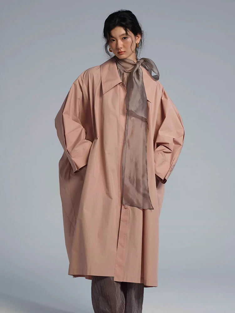 Lautaro Spring Autumn Long Oversized Thin Pink Trench Coat for Women Single Breasted Elegant Chic Luxury Designer Clothing 2026