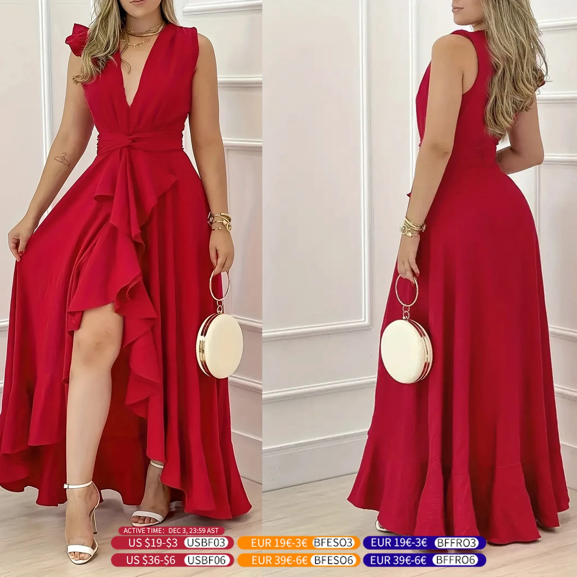 New Ladies Chiffon Sleeve Celebrity Evening Dress V-Neck A-Line Party Dress Women's Luxury Party Dress