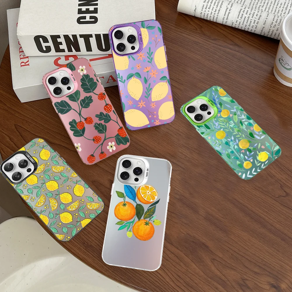 Leaves Fruit Lemon Peach Pomegranate Phone Case For IPhone 16 15 14 13 12 11 Pro Max X XR XSMAX Matte Shockproof Back Cover