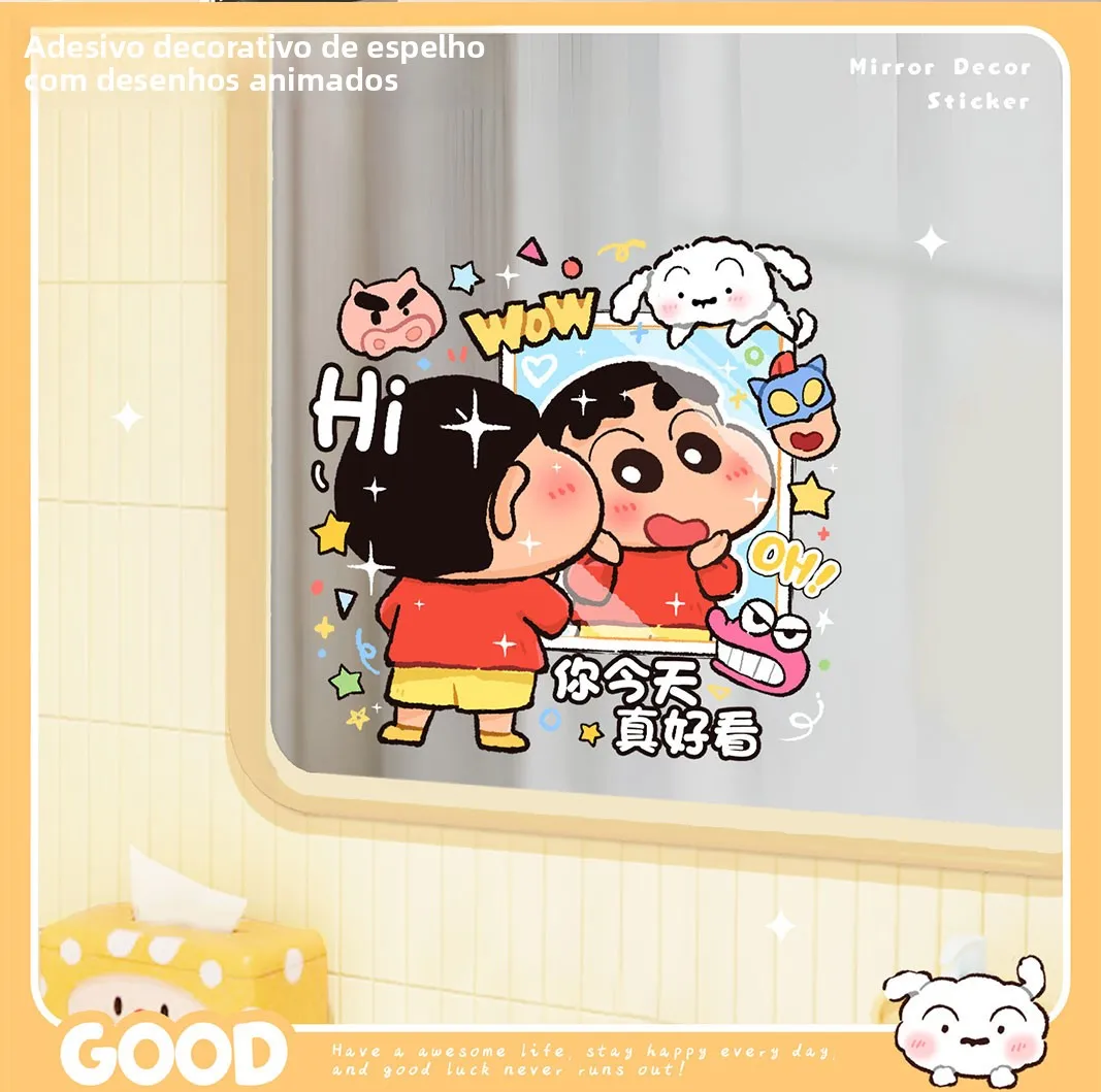 漫画猫ミラーステッカー防水浴室手洗い静電気防止装飾ミラーカバー衛生静電気吸着デカール