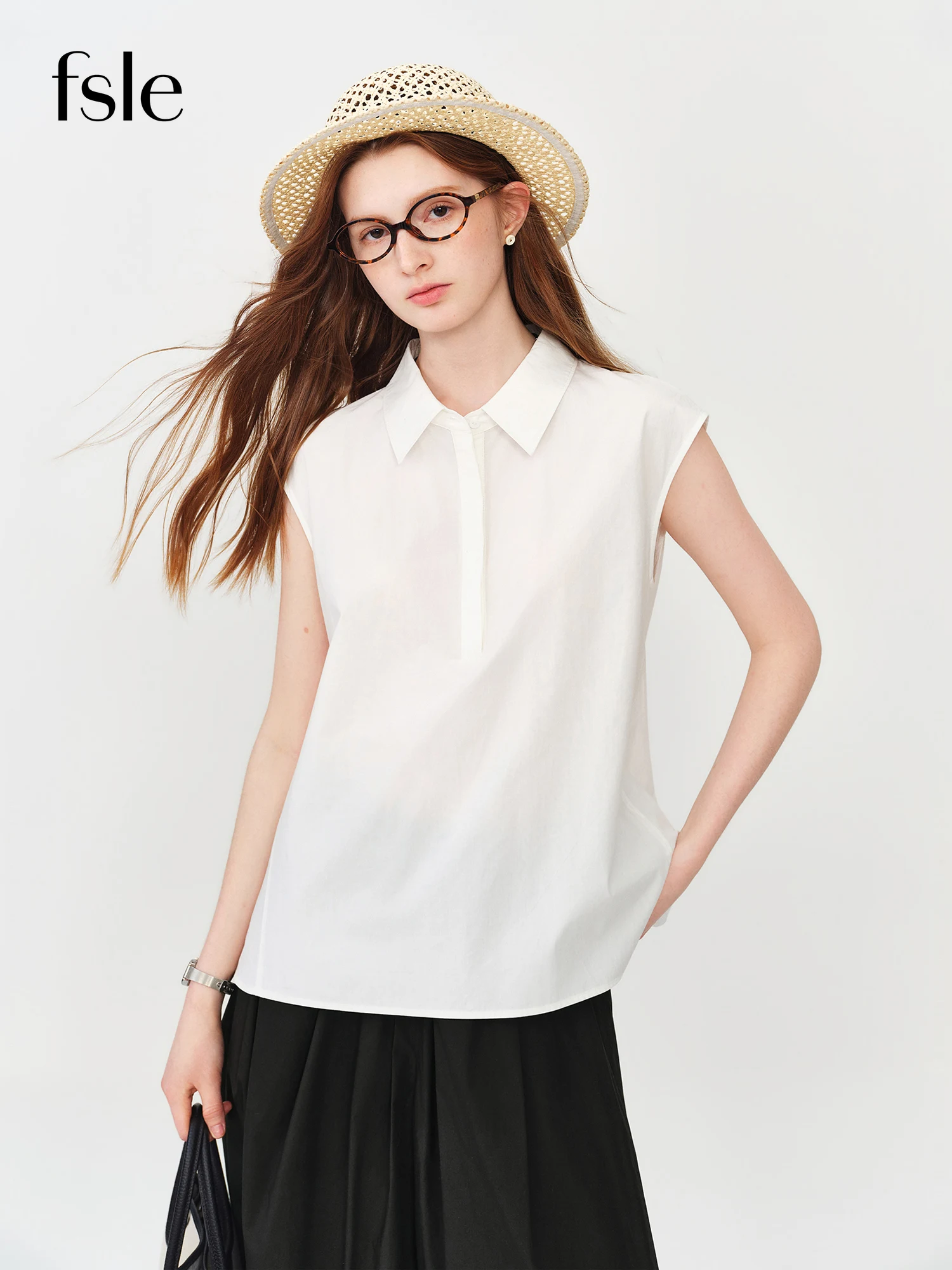 

FSLE Women 2026 Summer New White Sleeveless Living Pleats Slim Fit Blouse Chic Lightweight Breathable Stylish Fashion Top Women