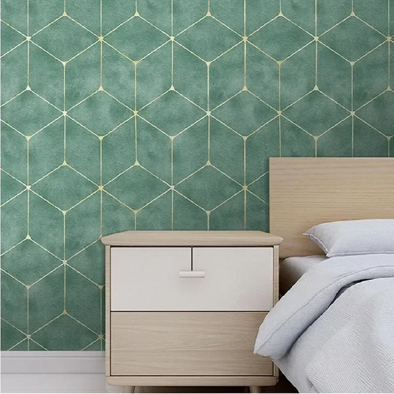 Gold Striped Hexagon Peel And Stick Self-adhesive Trellis Sapphire Geometric Wallpaper Waterpfroof For Bedroom Home Decoration