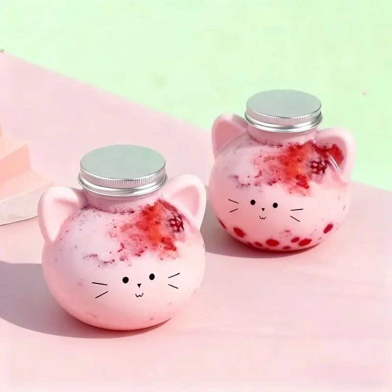 

10PCS Cute Cat-Shaped Plastic Jars with Screw Lids,3D Ear Designs Suitable for Carrying Candy Milk Tea, Coffee Juice Reusable
