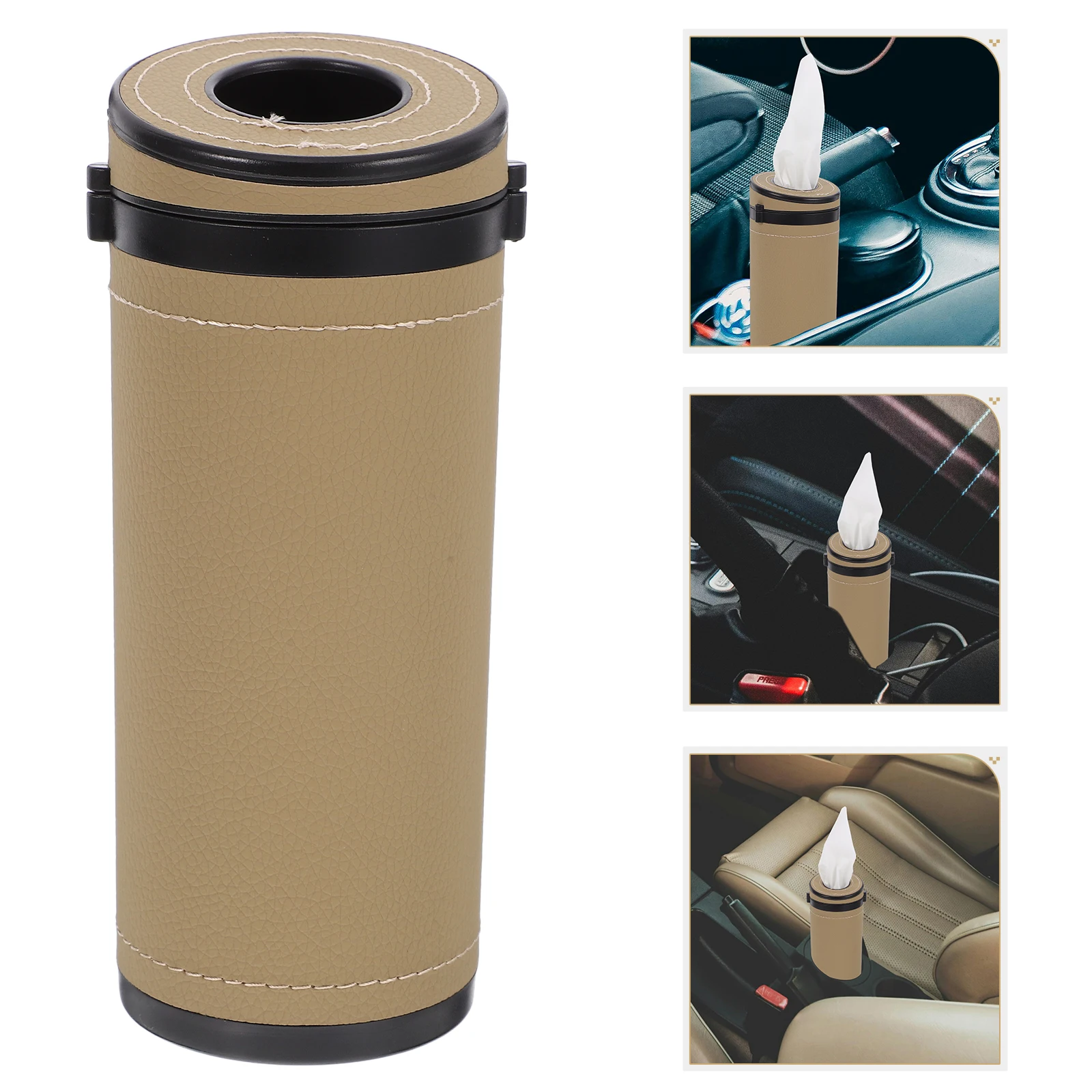 

Leather Car Tissue Box Holder Armrest Storage Organizer Cylinder Tissue Holder Stand Multifunctional Paper Towel Organizer