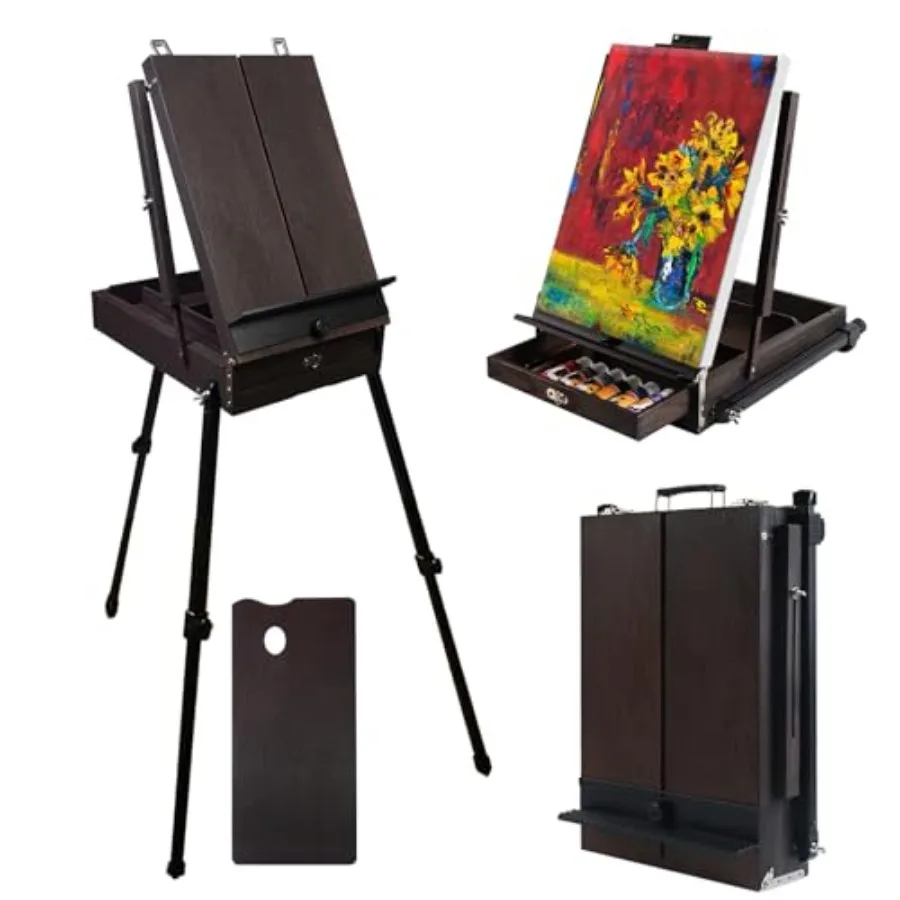 

70" French Easel with Aluminum Legs Folding Sketch Painting Easel with Drawer Tripod Easel Stand for Painting Sketching Display