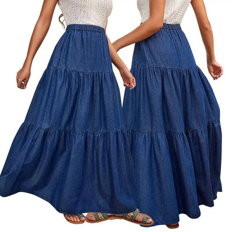 Women's Mid-Waist Denim Long Skirt Classic Straight Shape Winter Season Fashionable Ladies' Skirt Non-Branded Other Fabric