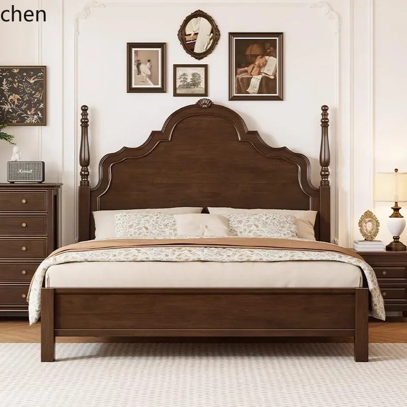 Solid Wood Bed Modern Simple 1.5M 1.8M Double Bed Retro Bed Master Bedroom High-End Elegant
